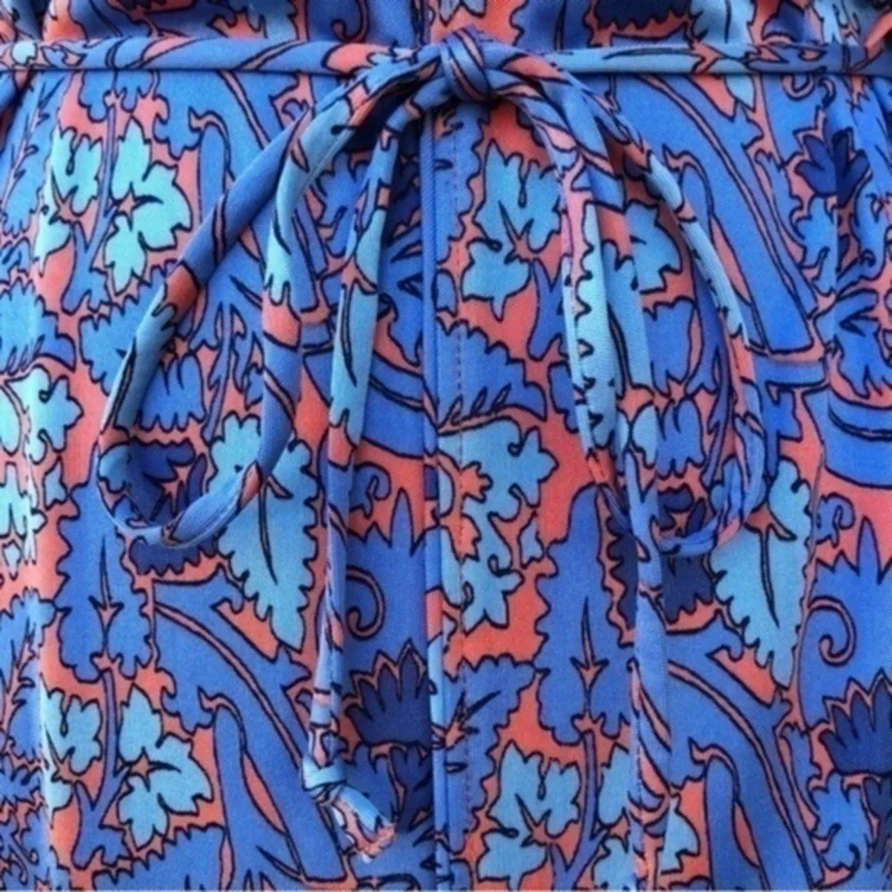 Tory Burch Sandy Sea Coral Artemis Tie-Waist Silk Blue Sleeveless Dress 👗